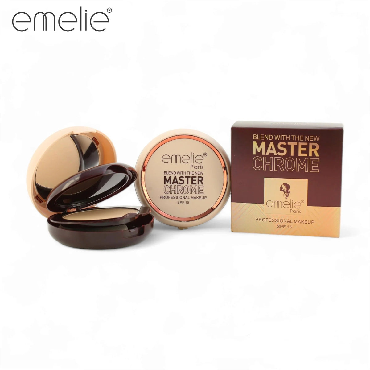 Emelie Paris Master Chrome Compact Powder SPF 15 | Long Lasting Oil Control Face Powder with Sun Protection