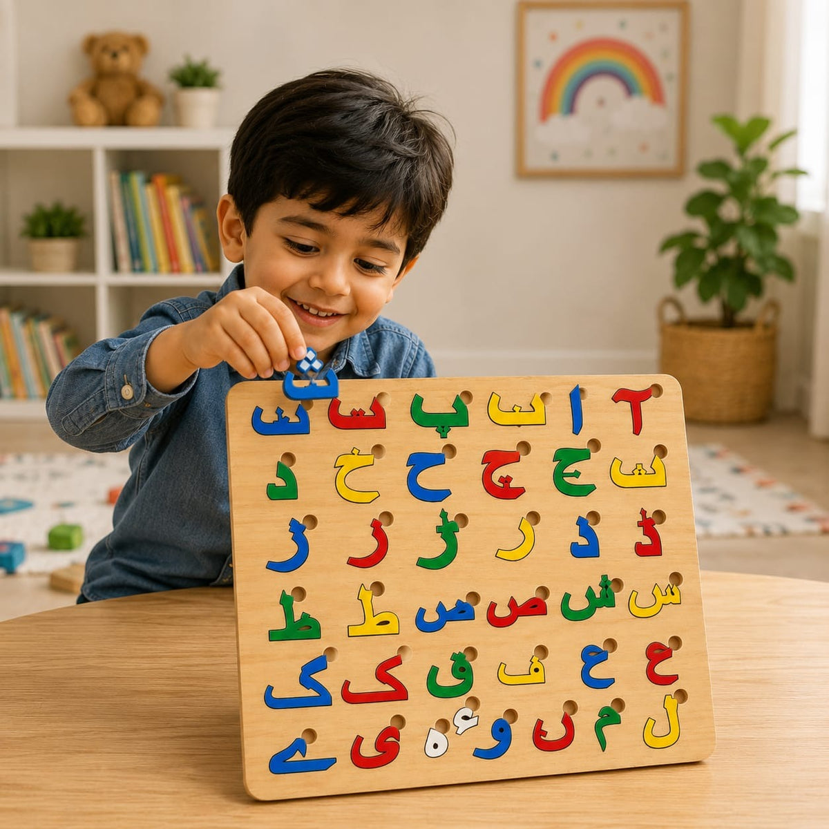 Urdu Haroof-e-Tahaji Wooden Puzzle Board – Educational Learning Toy