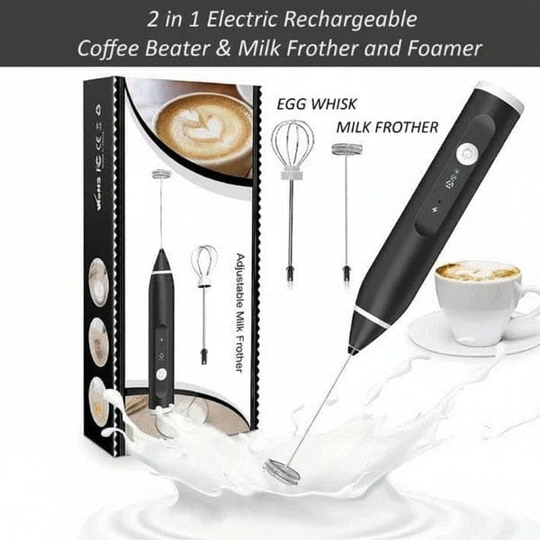 2-in-1 Electric Milk Frother & Egg Whisk – USB Rechargeable Mixer